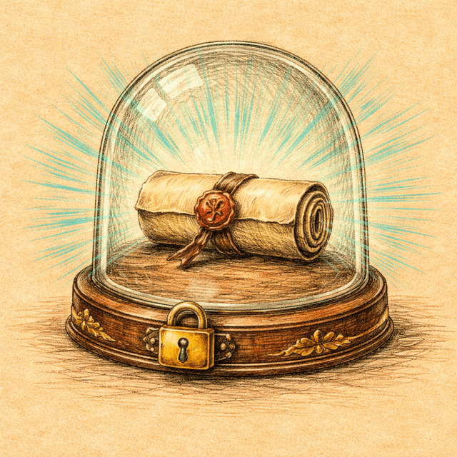 Document protected inside a glass dome with a lock, symbolizing security and trust